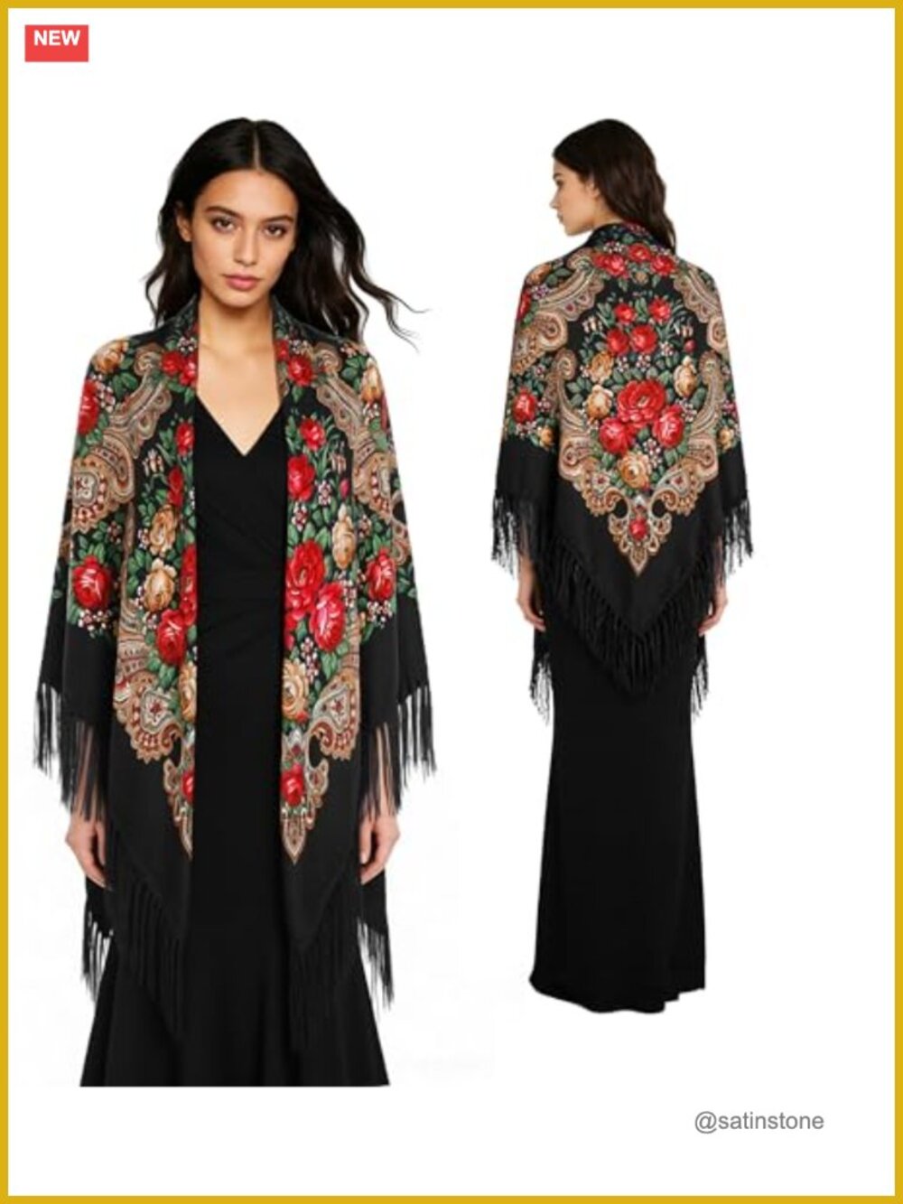 Extra Large Floral Pashmina Shawl Wrap Poncho Scarf for Women Russian Style